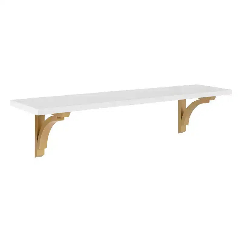 Mensola da parete tradizionale Corblynd in legno, 36" x 9", bianco/oro: elegante soluzione di archiviazione per la casa