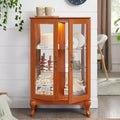 2-Door Curio Cabinet with Tempered Glass Doors, Mirrored Back Panel, Adjustable Shelves, and Light for Home