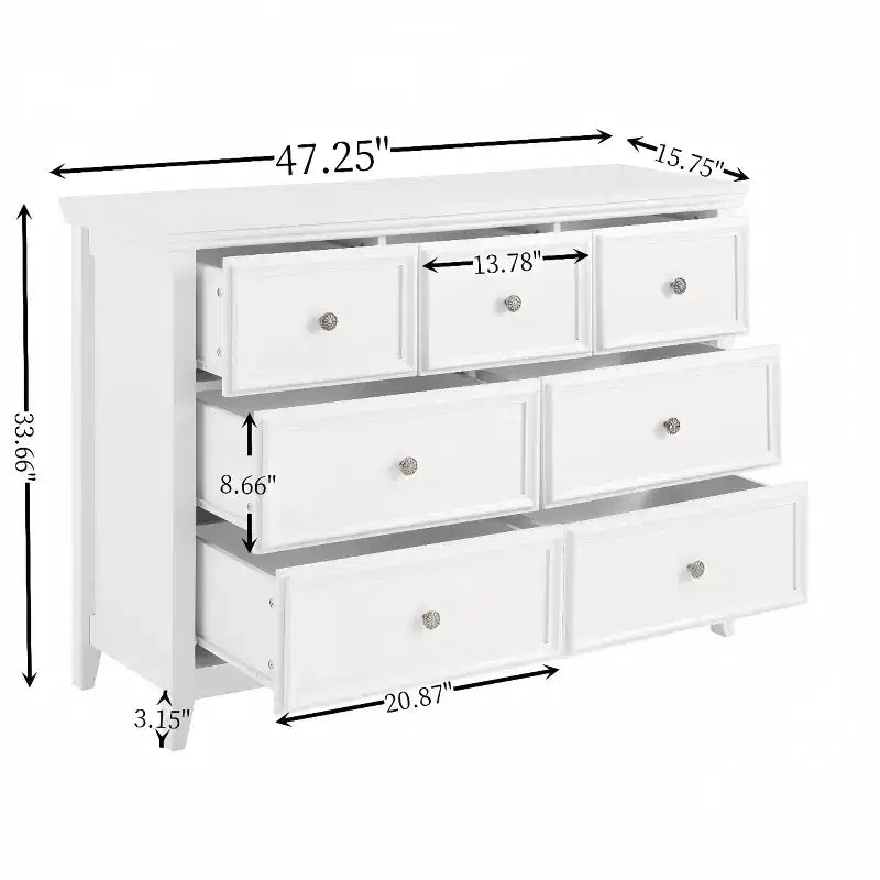Cassettiera moderna a 7 cassetti, con maniglie in metallo, per camera da letto