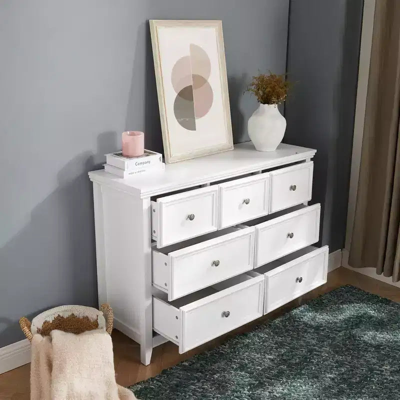 Cassettiera moderna a 7 cassetti, con maniglie in metallo, per camera da letto