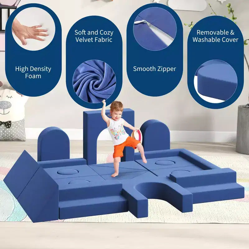 Divano componibile per bambini 22 pezzi, divano a blocchi convertibile, divano fai da te blu a due posti, adatto per camere da letto e sale giochi