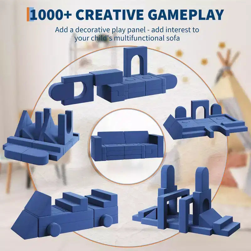 Divano componibile per bambini 22 pezzi, divano a blocchi convertibile, divano fai da te blu a due posti, adatto per camere da letto e sale giochi