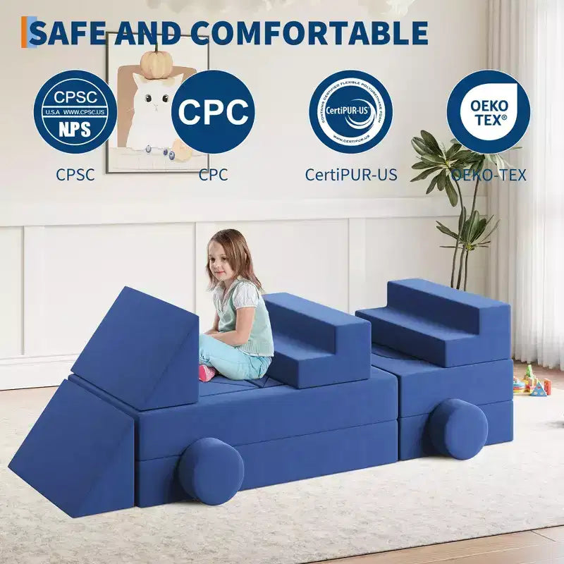 Divano componibile per bambini 22 pezzi, divano a blocchi convertibile, divano fai da te blu a due posti, adatto per camere da letto e sale giochi