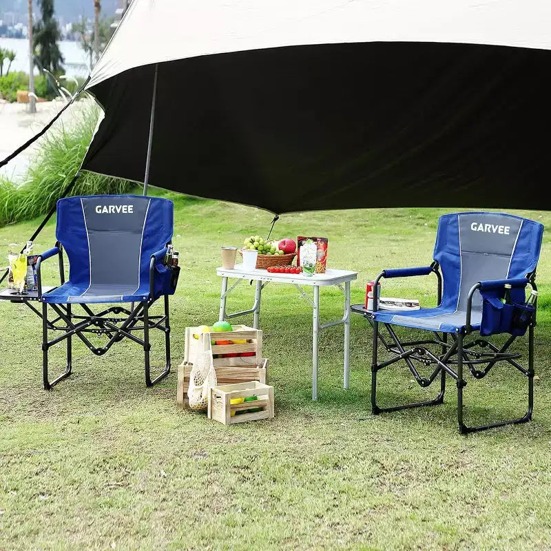 Sedia Pieghevole da Campeggio per Adulti - Sedia da Giardino Portatile con Tasca Laterale, Portabevande e Tavolino, Sedia da Regista Robusta per Camper, Spiaggia, Giardino e Cortile