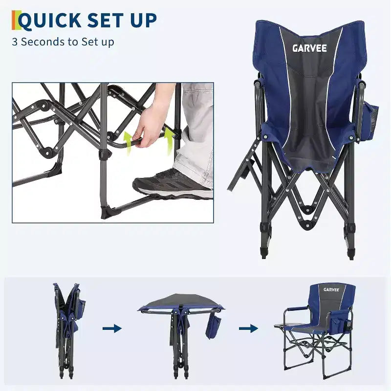 Sedia Pieghevole da Campeggio per Adulti - Sedia da Giardino Portatile con Tasca Laterale, Portabevande e Tavolino, Sedia da Regista Robusta per Camper, Spiaggia, Giardino e Cortile
