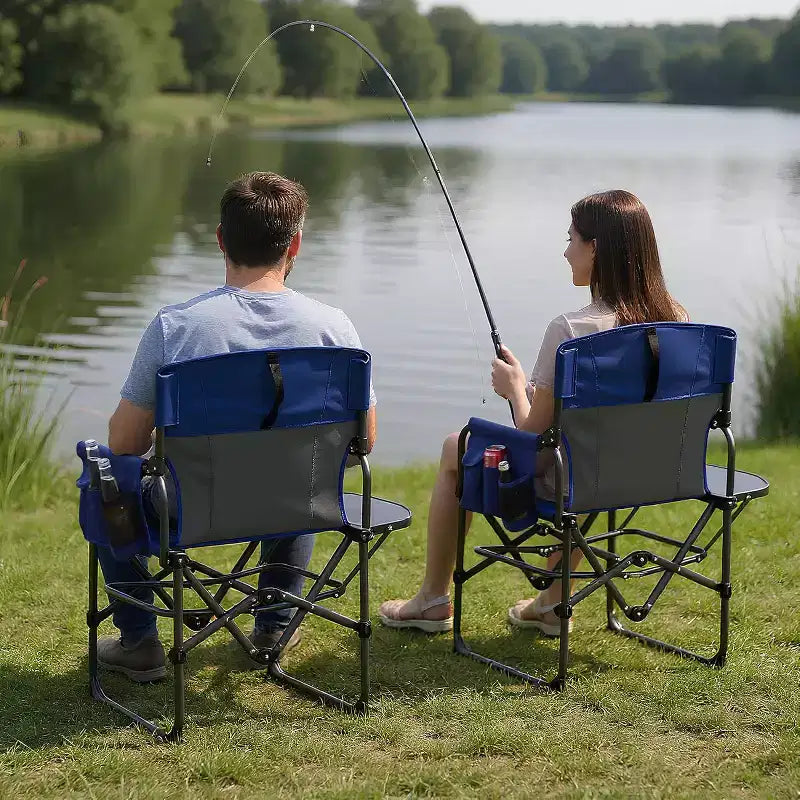 Sedia Pieghevole da Campeggio per Adulti - Sedia da Giardino Portatile con Tasca Laterale, Portabevande e Tavolino, Sedia da Regista Robusta per Camper, Spiaggia, Giardino e Cortile