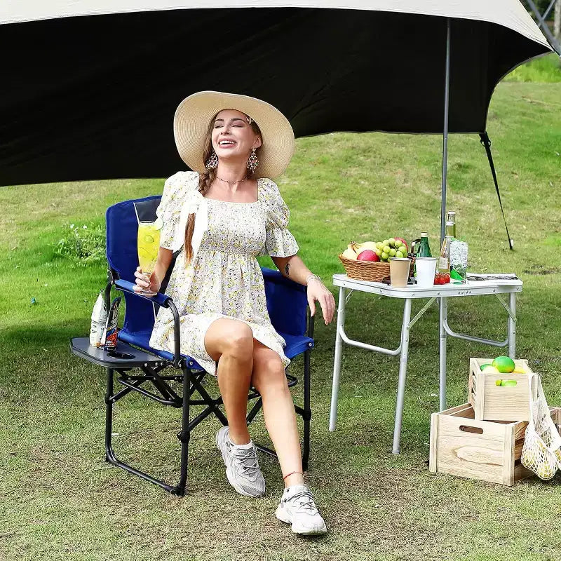 Sedia Pieghevole da Campeggio per Adulti - Sedia da Giardino Portatile con Tasca Laterale, Portabevande e Tavolino, Sedia da Regista Robusta per Camper, Spiaggia, Giardino e Cortile