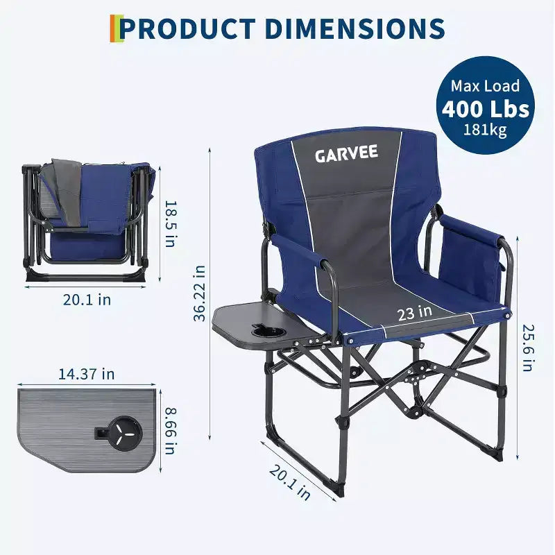 Sedia Pieghevole da Campeggio per Adulti - Sedia da Giardino Portatile con Tasca Laterale, Portabevande e Tavolino, Sedia da Regista Robusta per Camper, Spiaggia, Giardino e Cortile