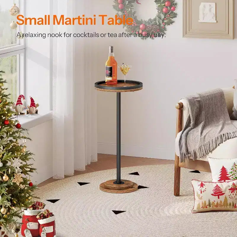 Tavolino rotondo piccolo, tavolino da tè/caffè Martini con base a piedistallo, tavolino rustico marrone per piccoli spazi