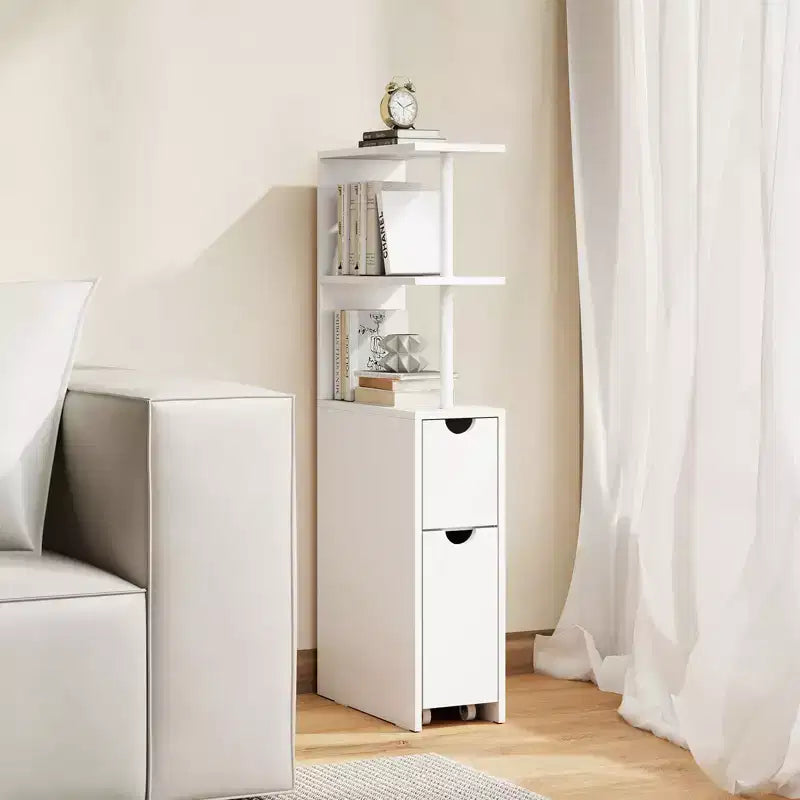 Mobile Contenitore Sottile con Ripiani Aperti, Cassetto Estraibile e Carrello Scorrevole per la Cucina