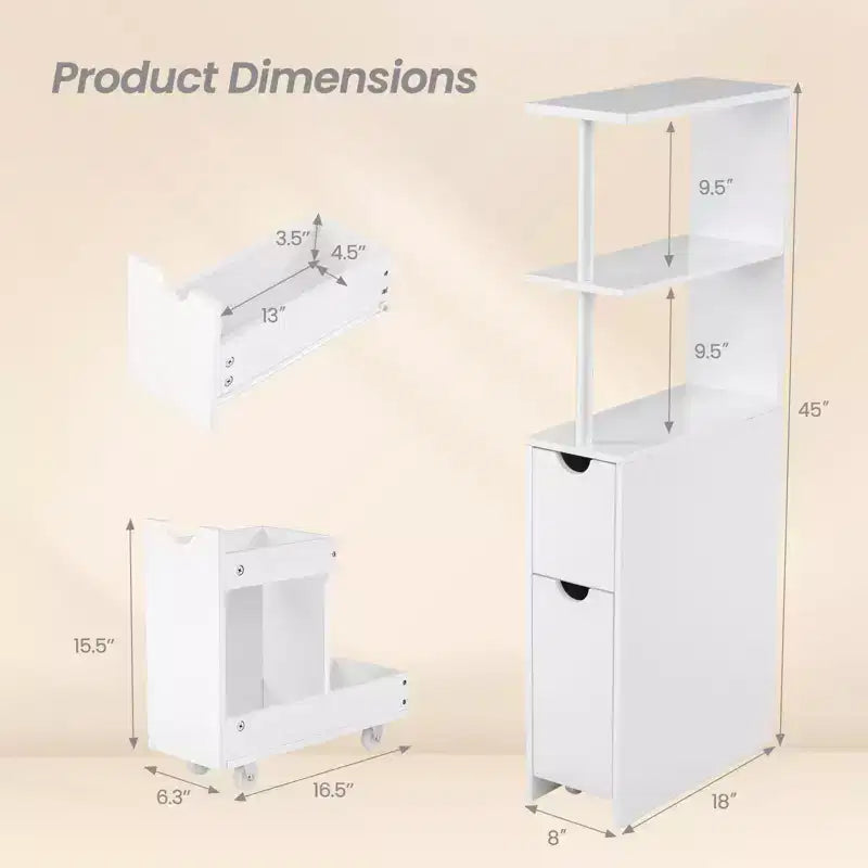 Mobile Contenitore Sottile con Ripiani Aperti, Cassetto Estraibile e Carrello Scorrevole per la Cucina