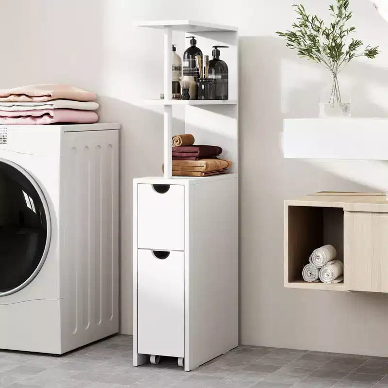 Mobile Contenitore Sottile con Ripiani Aperti, Cassetto Estraibile e Carrello Scorrevole per la Cucina