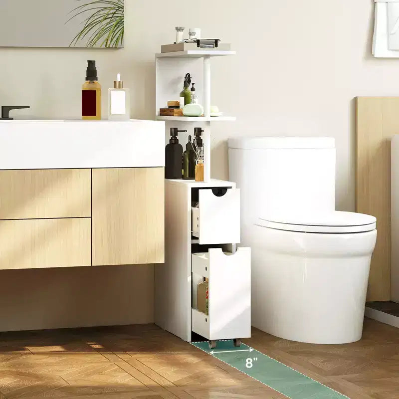 Mobile Contenitore Sottile con Ripiani Aperti, Cassetto Estraibile e Carrello Scorrevole per la Cucina