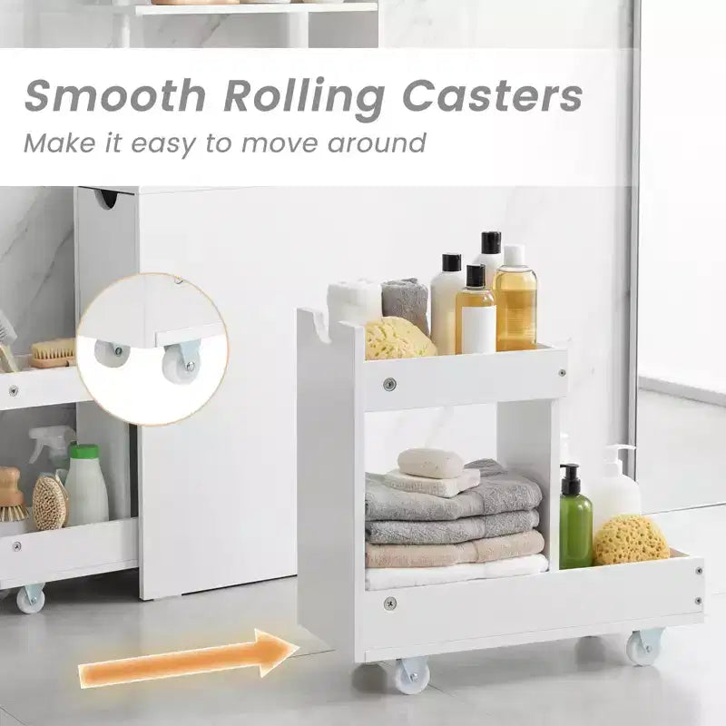 Mobile Contenitore Sottile con Ripiani Aperti, Cassetto Estraibile e Carrello Scorrevole per la Cucina