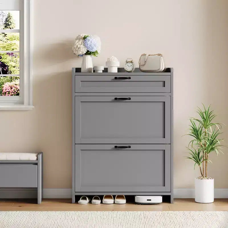 Scarpiera Moderna con Cesti a Ribalta, Salvaspazio per Ingressi, Resistente ed Elegante, Facile da Montare, Ideale per Famiglie Indaffarate