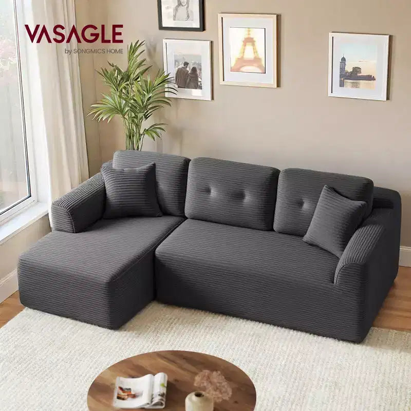 Divano Boneless da 108,3 Pollici con Chaise Longue, con Seduta Profonda, Divano a L in Velluto a Coste per Soggiorno, Chaise Longue Lato Destro