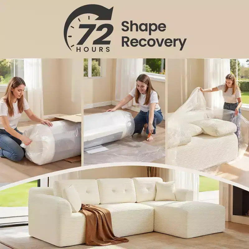 Divano Boneless da 108,3 Pollici con Chaise Longue, con Seduta Profonda, Divano a L in Velluto a Coste per Soggiorno, Chaise Longue Lato Destro