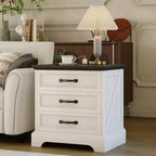 Comodino moderno in stile rustico con 3 ampi cassetti, tavolino laterale da 63 cm di larghezza in legno retrò, comodino grande per camera da letto, bianco