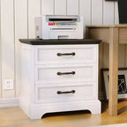 Comodino moderno in stile rustico con 3 ampi cassetti, tavolino laterale da 63 cm di larghezza in legno retrò, comodino grande per camera da letto, bianco