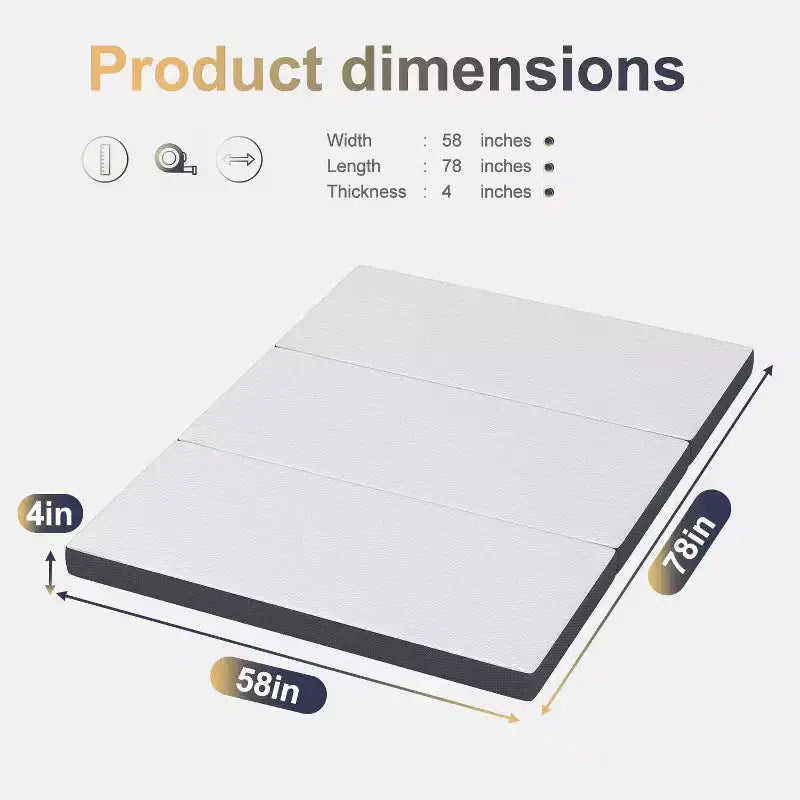 Materasso pieghevole da 4 pollici, topper in memory foam a tre ante con fodera lavabile per campeggio, letto per gli ospiti o camper, Queen