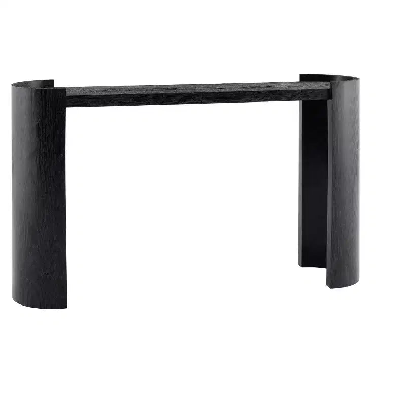 Tavolo da ingresso effetto legno nero con design curvo per ingresso o lato divano