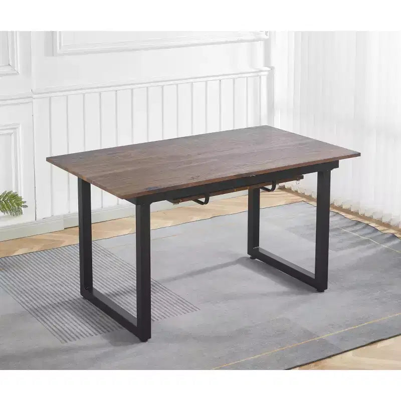 Tavolo da pranzo quadrato allungabile con gambe in metallo e piano in MDF, 140/180x80x75 cm, lunghezza regolabile, finitura noce