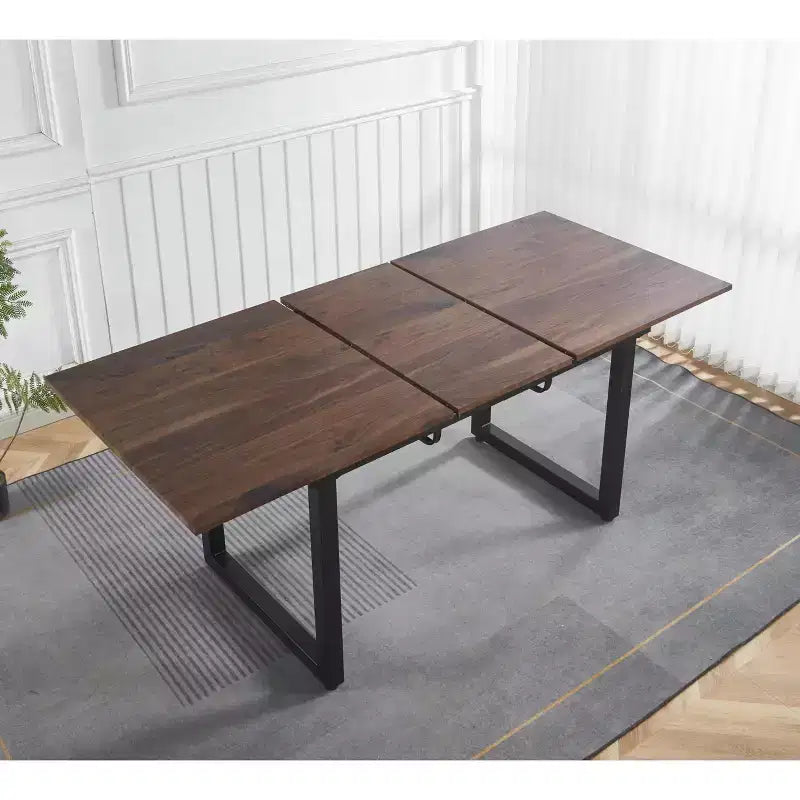 Tavolo da pranzo quadrato allungabile con gambe in metallo e piano in MDF, 140/180x80x75 cm, lunghezza regolabile, finitura noce