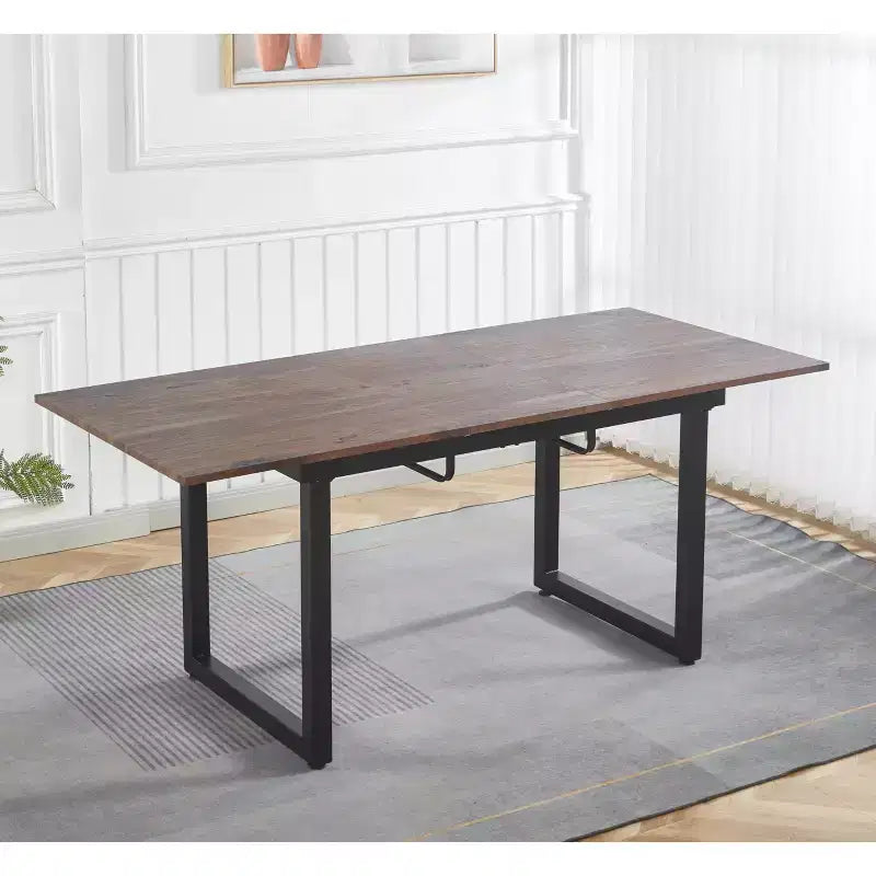 Tavolo da pranzo quadrato allungabile con gambe in metallo e piano in MDF, 140/180x80x75 cm, lunghezza regolabile, finitura noce
