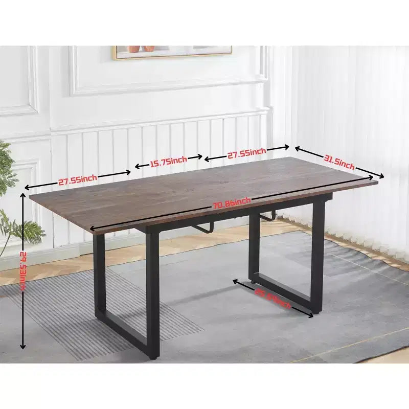 Tavolo da pranzo quadrato allungabile con gambe in metallo e piano in MDF, 140/180x80x75 cm, lunghezza regolabile, finitura noce