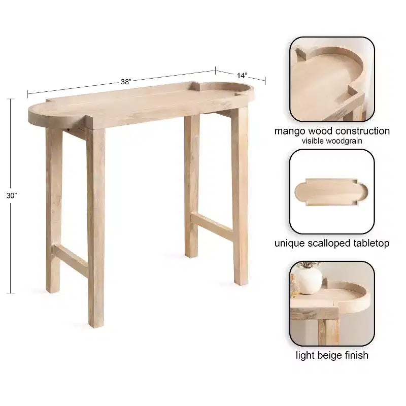 Consolle Jovie in legno, 38x14x30, Naturale