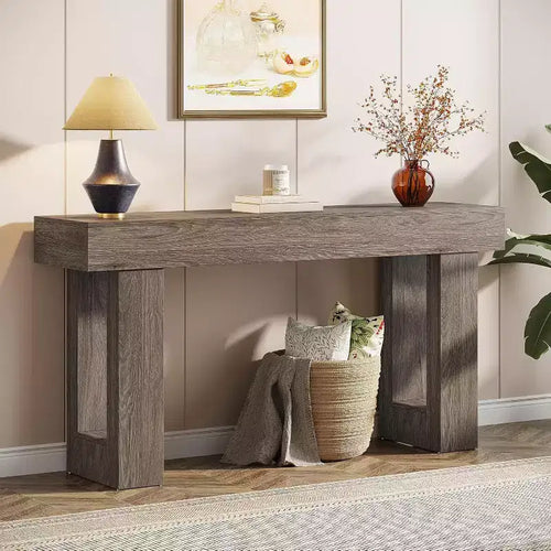 160.0 cm Long Console Table, Wooden Rectangular Sofa Table Behind Couch, Farmhouse Entryway Table for Hallway, Living Room, Grey