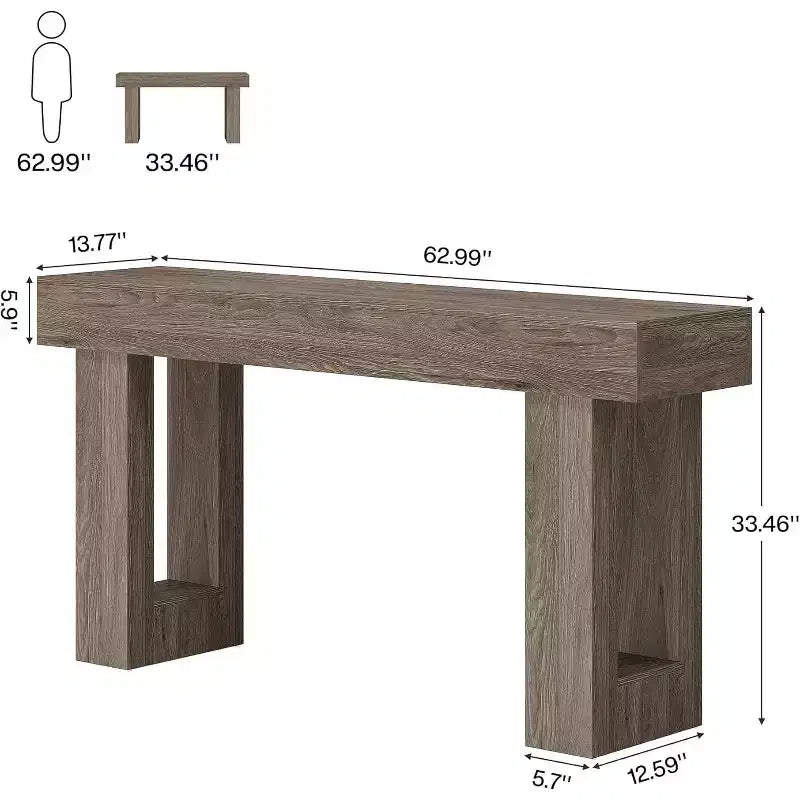 Tavolo consolle lungo 160 cm, tavolo da divano rettangolare in legno da mettere dietro al divano, tavolo da ingresso stile rustico per corridoio, soggiorno, grigio