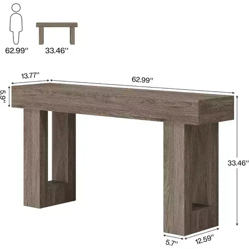 Consolle lunga 160,0 cm, Tavolino da divano rettangolare in legno dietro al divano, Tavolo d'ingresso rustico per corridoio, soggiorno, grigio
