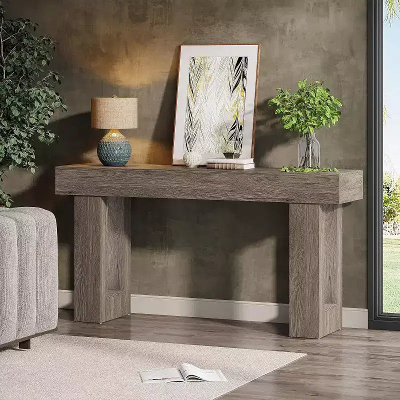 Tavolo consolle lungo 160 cm, tavolo da divano rettangolare in legno da mettere dietro al divano, tavolo da ingresso stile rustico per corridoio, soggiorno, grigio