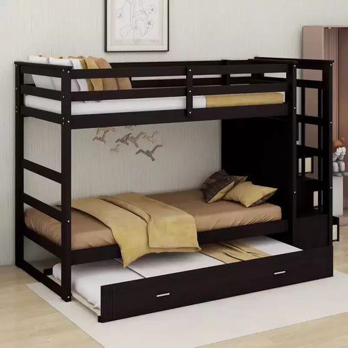 Luxystar 137 × 191 cm Over 137 × 191 cm Bunk Bed with Storage Stairs and Trundle
