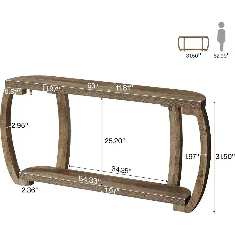 Consolle in legno stile rustico con ripiano aperto, tavolo da ingresso da 160 cm con gambe curve per soggiorno, corridoio, ingresso