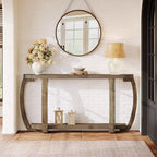 Consolle in legno stile rustico con ripiano aperto, tavolo da ingresso da 160 cm con gambe curve per soggiorno, corridoio, ingresso