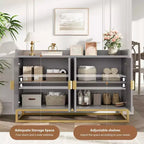 Credenza, mobile contenitore scanalato da 120 cm con ripiani regolabili per soggiorno cucina