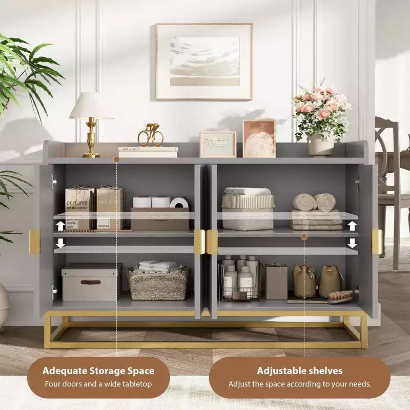 Credenza, mobile contenitore scanalato da 120 cm con ripiani regolabili per soggiorno cucina