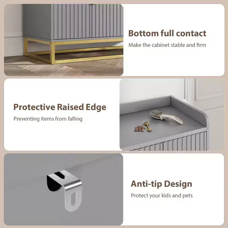 Credenza, mobile contenitore scanalato da 120 cm con ripiani regolabili per soggiorno cucina
