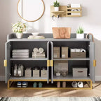 Credenza, mobile contenitore scanalato da 120 cm con ripiani regolabili per soggiorno cucina