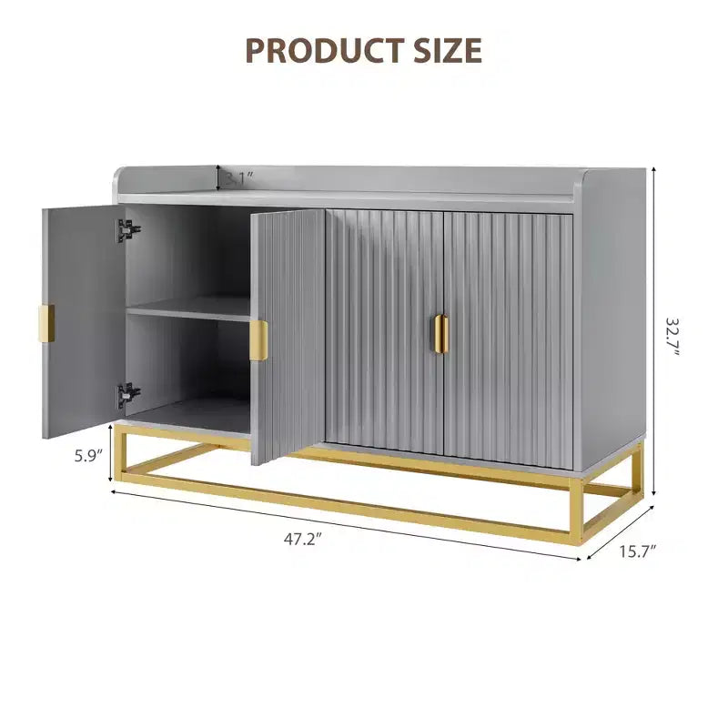 Credenza, mobile contenitore scanalato da 120 cm con ripiani regolabili per soggiorno cucina