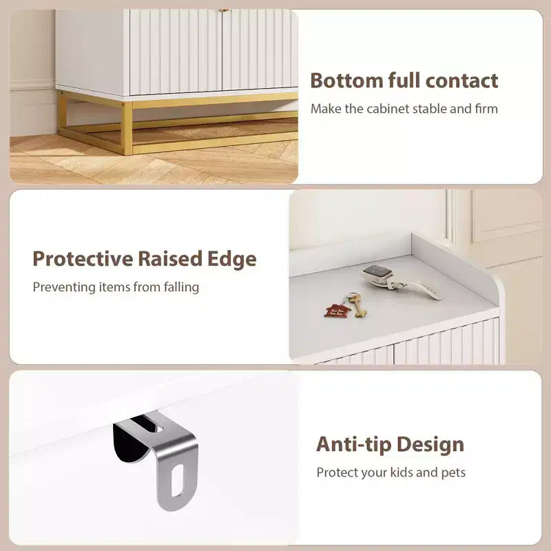 Credenza, mobile contenitore scanalato da 120 cm con ripiani regolabili per soggiorno cucina
