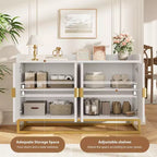 Credenza, mobile contenitore scanalato da 120 cm con ripiani regolabili per soggiorno cucina