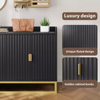 Credenza, mobile contenitore scanalato da 120 cm con ripiani regolabili per soggiorno cucina