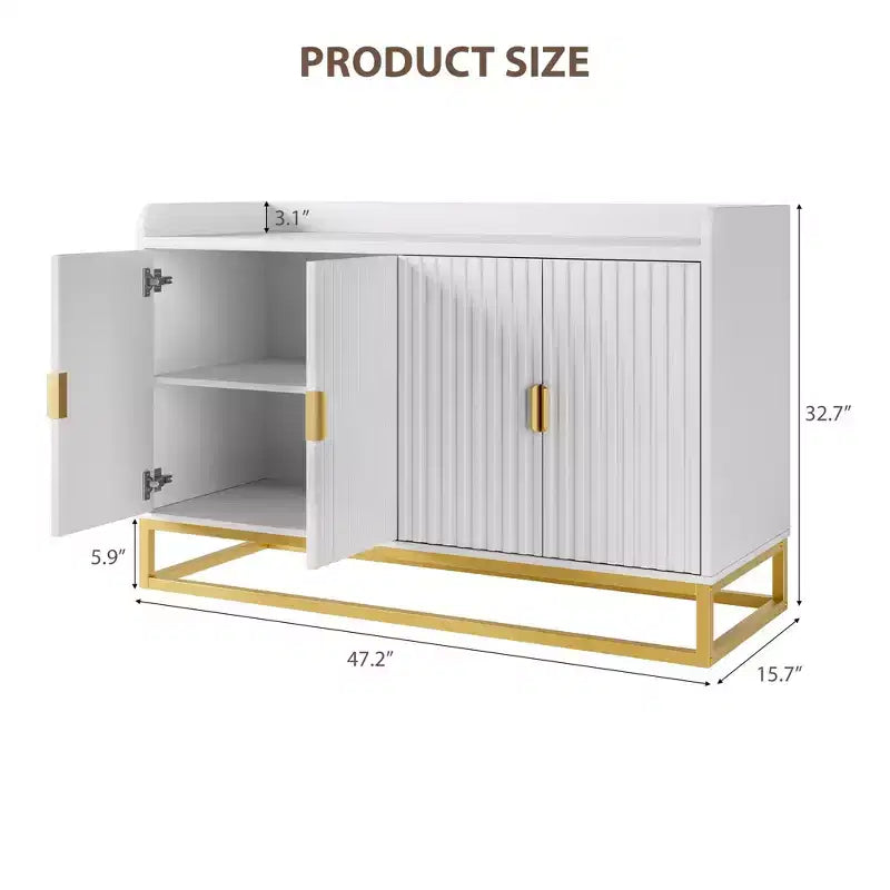 Credenza, mobile contenitore scanalato da 120 cm con ripiani regolabili per soggiorno cucina