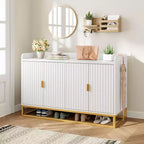 Credenza, mobile contenitore scanalato da 120 cm con ripiani regolabili per soggiorno cucina