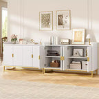 Credenza, mobile contenitore scanalato da 120 cm con ripiani regolabili per soggiorno cucina