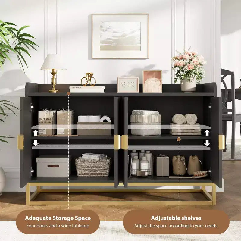 Credenza, mobile contenitore scanalato da 120 cm con ripiani regolabili per soggiorno cucina