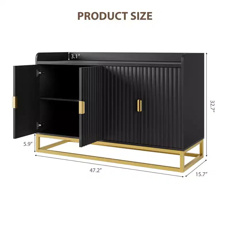 Credenza, mobile contenitore scanalato da 120 cm con ripiani regolabili per soggiorno cucina